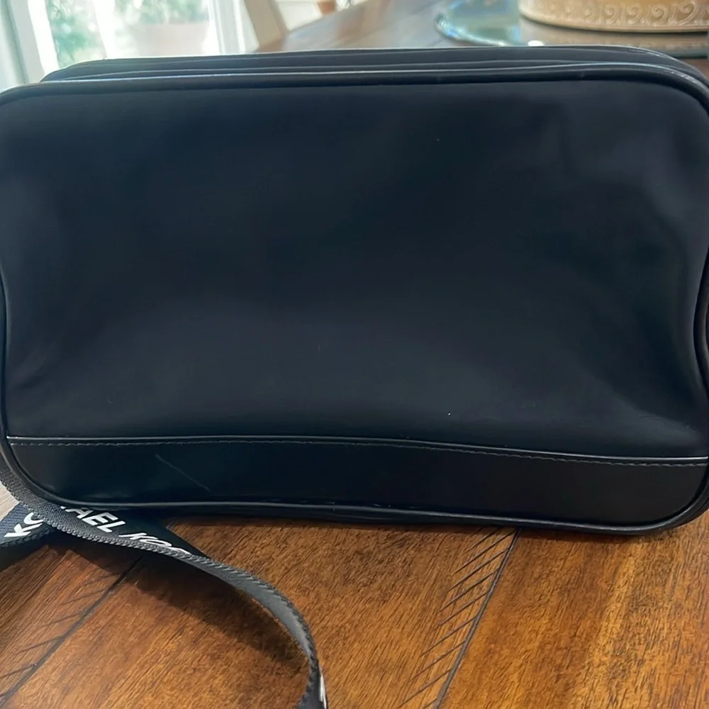 Michael Kors black white nylon camera crossbody bag webbing logo strap